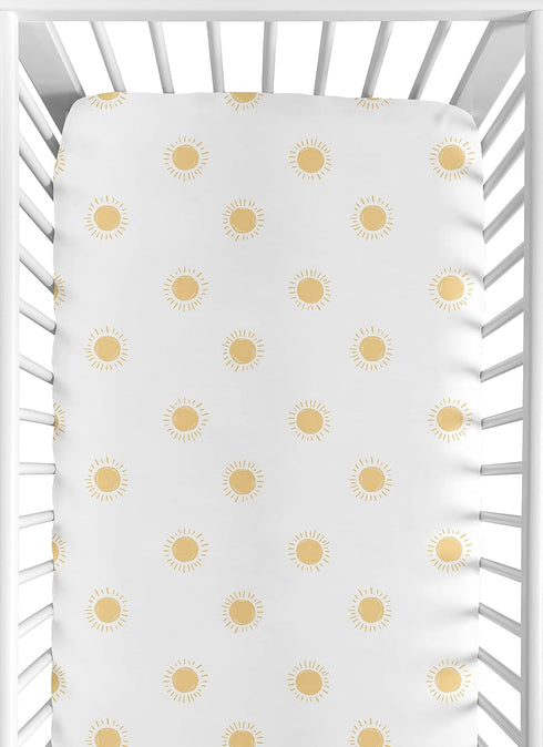Sweet Jojo Designs Fitted Baby Crib Sheets (White and Yellow Boho Sun)