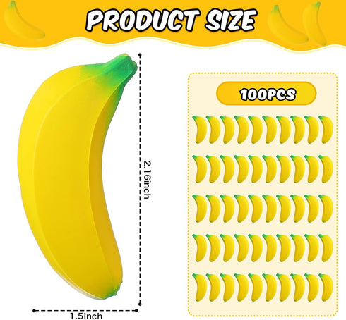 100 Adults(2.36 Inches) Jerify Pcs Banana Stress Toys Stretchy Banana Fidget Toys Realistic Stretchy Pu Foam Party