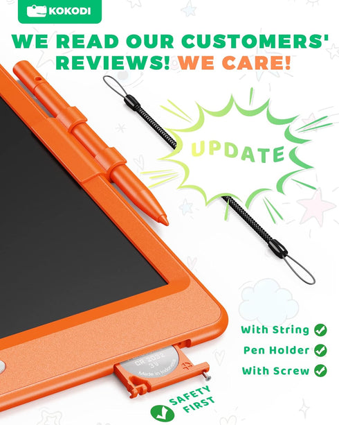 KOKODI LCD Writing Tablet - 10 Inch Colorful Toddler Doodle Board, Erasable Reusable Electronic Drawing Pads for Ages