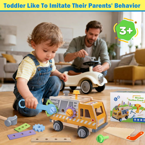 Rincalivestra Set 40 3 4 5 Kids Tool - Pcs Wooden Toddler Tool Bench with Drill, Montessori Construction STEM Pretend