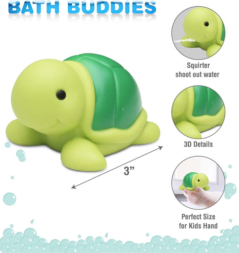 DolliBu Sea Turtle Bath Buddy Squirter – Floating Green Rubber Bath Toy for Toddlers, Fun Water Squirting Play