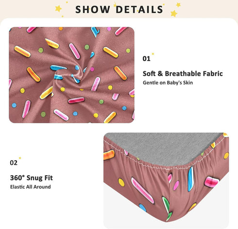 CZXW 52" 28" Sprinkles Colorful Crib Sheets Fitted x Natural Cotton Soft & Breathable for Baby Crib Mattress