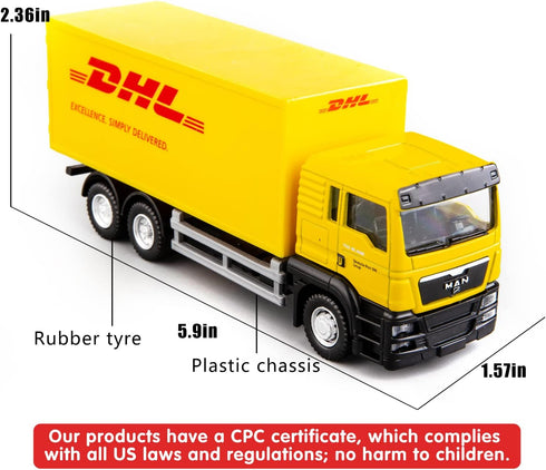 BDTCTK Compatible for DHL Container Truck Car Model Toy Cars, Zinc Alloy Die-Cast Vehicles Kid Toys for Boy Girl Gift