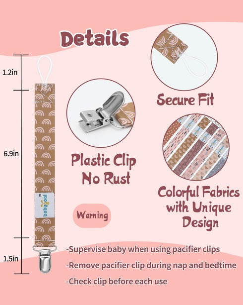 8 Pack 8PBM25-B Rainbow Pacifier Clips, Binky Paci Holder Clips Fits for Most Pacifiers and Binkies