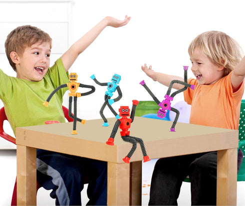 4 Pack Telescopic Robot Suction Cup Toy, Stress Relief Sensory Toys, Pop Tubes for Kids Gifts