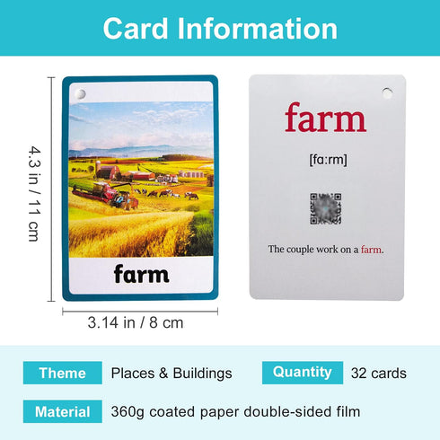 Lilias Places & Buildings Flash Cards, Toddler Learning Toys, Preschool Learning Toys, Homeschool Supplies, Learning Supplies for Kindergarten, 4.3 X 3.14 Inch, 32 Cards in Set