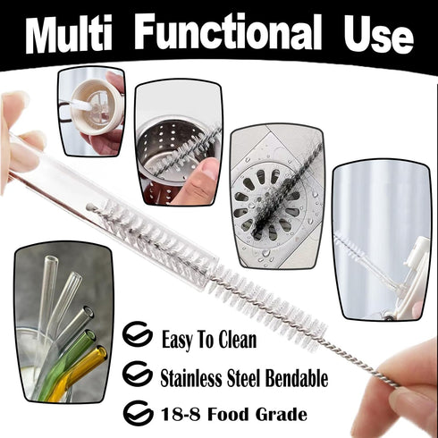 enlpsee 10 Inch, 10 mm, (6 Straw Cleaner Brush Long Straw Cleaner of Bristles Diameter Reusable Stainless Steel Nylon