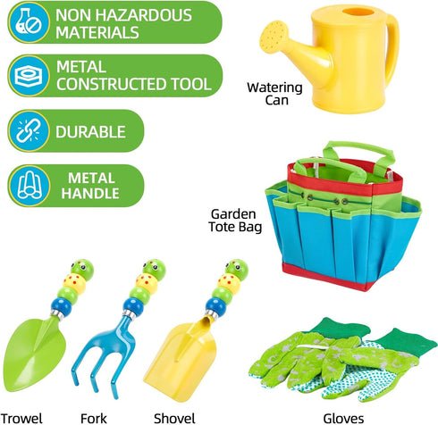 Set,6 Set FITNATE Green Kids Garden Tools PCS Gardening Tools for Kids Including Watering Can, Shovel, Rake, Fork
