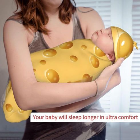 DTYYFBSN Personality Cheese Newborn Swaddling Blanket Beanie Hat Funny Blanket Sleeping Bag New Born Sleep Sacks
