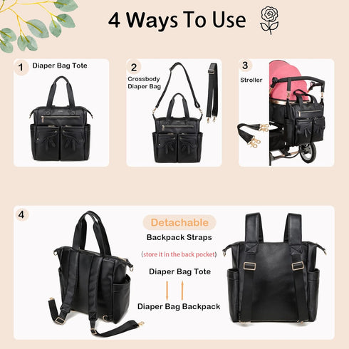 Yomiky Backpack, Leather Diaper Bag Diaper Bag Tote Travel Tote Bags with Large Capacity and Multiple Pockets