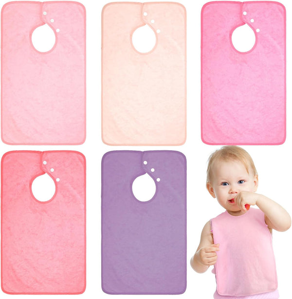 Hercicy 5 Pcs Unisex Toddler Baby Bibs, Full Coverage Terry Cloth with Snap Button for 2-4 Years Feeding