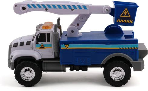 12" 3+ Mighty Fleet Rescue Force Tough Cab Cherry Picker Toy Truck - Realistic Lights & Sounds, Movable Cherry Picker