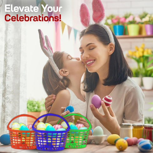 72 Pack 5.75" Fun Express Easter Baskets Bulk - Colorful Plastic Easter Egg Hunt Baskets for Kids Classroom Church