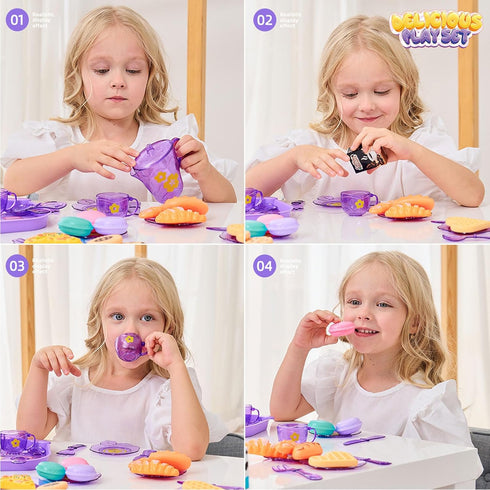 Set Set 3 4 5 6 7 8 9, Set Tea Party for Little Girls, Pretend Dessert Food for Kids Age Kids Kitchen Pretend Play