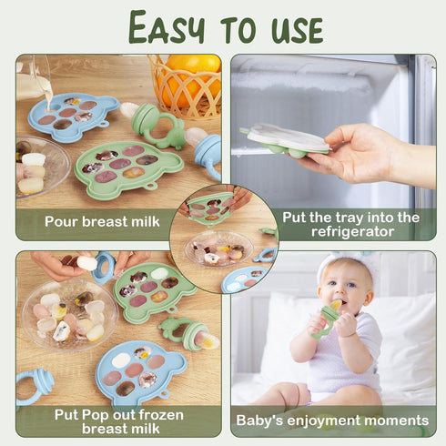 (6 Pack), Baby Breastmilk Popsicle Molds & Baby Fruit Feeder WAJIAYON Infant Food Freezer Tray Storage Containers