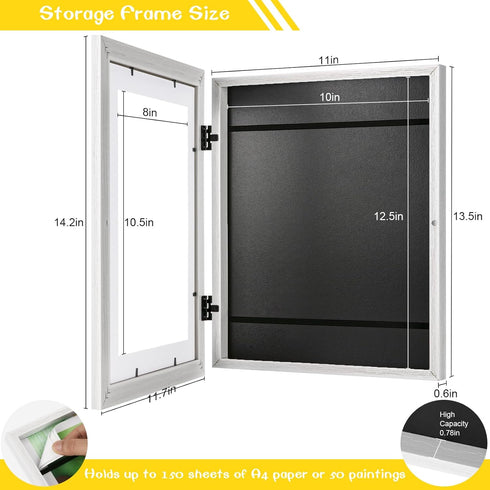 2 Pack 10x12.5 8.5x11 50pcs White Kids Art Frame, Child Artwork Display Frame Without Mat Changeable Front Opening