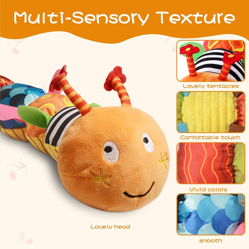 Baby Musical Worm Soft Infant Toy, 6 Different Sensory Stuffed Animals for Newborn Toy Tummy Time Gifts