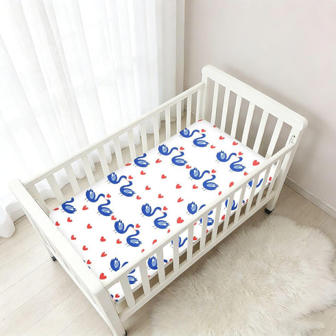 miaozhen 1 Pack 52x28 Cotton Baby Crib Sheets for Boys Girls Ultra Soft Cartoon Animal Swan Red Heart Muslin Crib