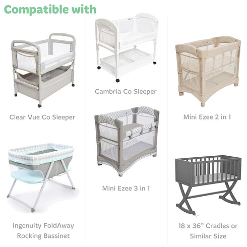 18x36x2 Baby Cradle Sheets Fitted - Compatible with Arms Reach Co Sleeper Cambria, Clear Vue, Mini Ezee,Bassinet - Pure