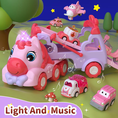 2 3 7-in-1 2-4, 2+ 3+ usrela Toys for Year Old Girl Truck, Girl Carrier Truck Car with Light & Sound, Toddler Girl Car