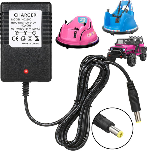 12V Charger for Kidzone Bumper Car, Replacement Charger for Ride On Toys, Compatible with Razor mx125, E90, E95