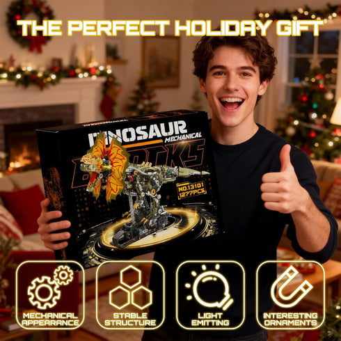 HJPLPXH 1277 Set Pcs Mechanical Dilophosaurus Building Blocks Steampunk Dinosaur Model with LED Eyes and Manual Linkage