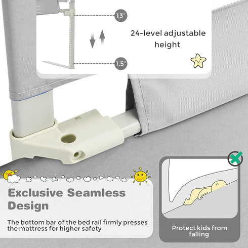 57-in (57 INCH, HONEY JOY Bed Rail for Toddlers, Extra Long, Portable Safety Bed Guardrail w/Side Pocket, Baby Bed Rail