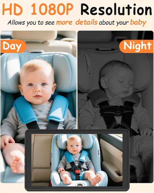 Rohent 7.2-Inch 1080P 360 F25 Baby Car Camera Monitor: HD Rear Facing Infant Backseat Camera with Night Vision Rotation