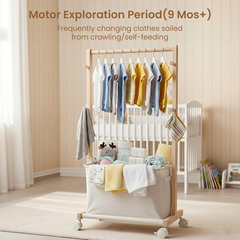 Woodtoe Baby Diaper Caddy Cart with Movable Storage Organizer, Natural Newborn Nursery Essentials, Mobile Utility Cart
