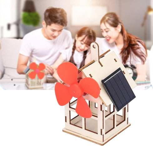 Windmill Wooden House Experiment Toy, Solar Powered DIY Kids Science Educational Experiment Toy