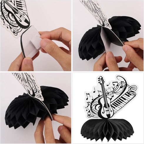 11 Pcs Music Decorations, Retro Musical Notes Honeycomb Centerpieces for Birthday Party Supplies
