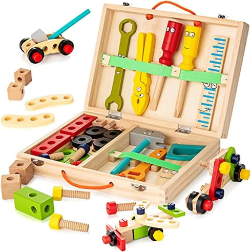 KIDWILL Tool Kit for Kids, 36-Piece Wooden Toddler Tools Set Includes Tool