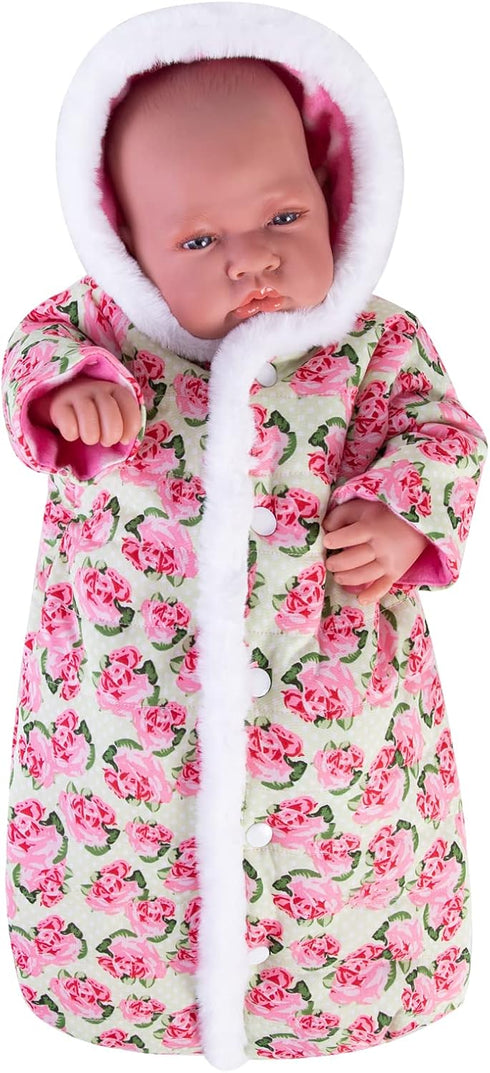 Doll Jumpsuit Sleeping Bag Handmade Doll Clothes Hooded Romper Pink Rose Winter