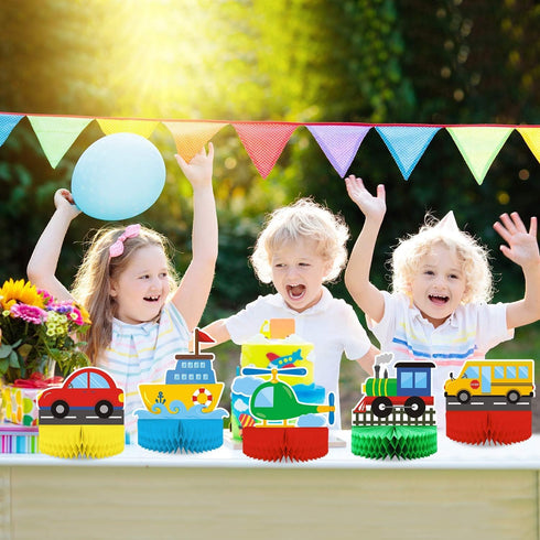 Transportation Birthday Decoration Honeycomb Centerpieces for School Bus, Car, Train, Plane, Ship, Helicopter Table