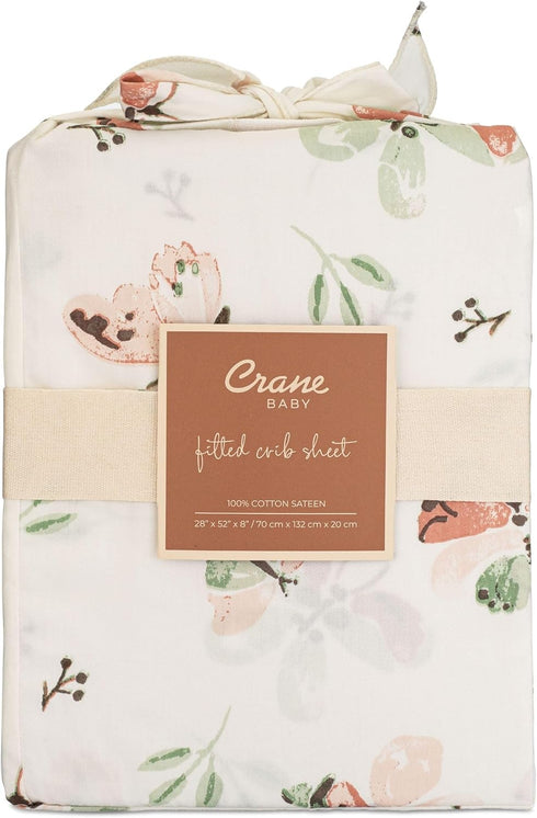 100% (28"x 52"), Crane Baby Crib Sheet - Cotton, Breathable Fitted Sheet for Standard Crib Mattress Butterfly Pattern
