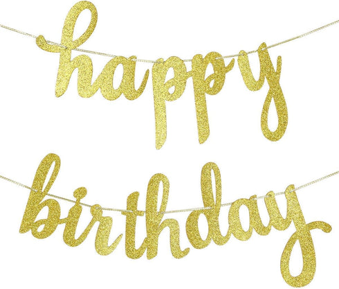 Gold Glitter Happy Birthday Banner - Happy Birthday Sign Garland for Birthday Party Decorations