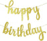 Gold Glitter Happy Birthday Banner - Happy Birthday Sign Garland for Birthday Party Decorations