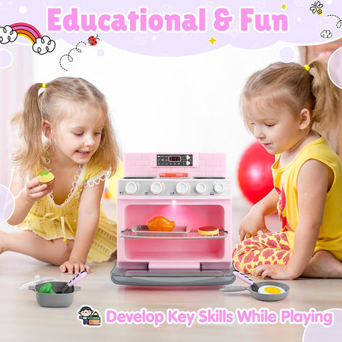 Playset, Set 11 Set 3+ PLAY Toy Oven Kids Kitchen Kids Play Kitchen with Accessories, Realistic Cooking Sounds Lights