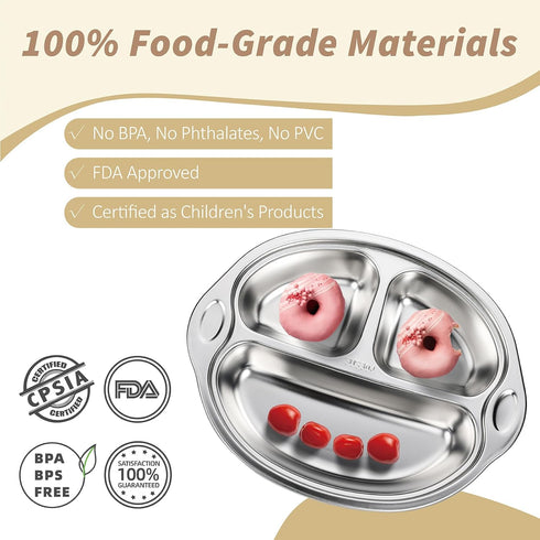 MR. CHOU Baby Plates with Suction - Stainless Steel Divided Toddler Plates, Compartment Suction Plate for High Chair