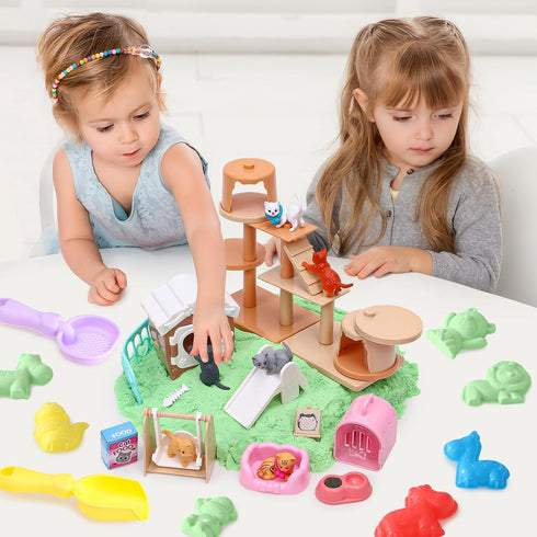 2.2lbs 3 4 5 6 7 8 Lorfancy Cat Sandbox Toys Kids Play Sand Kit Toddler Sensory Bin Toy Sand Pet Cat Figures Care Role