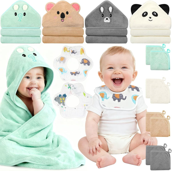 Sublaga 14 Pcs Baby Towels Washcloths and Baby Bibs Set, 4 Pcs 32x32