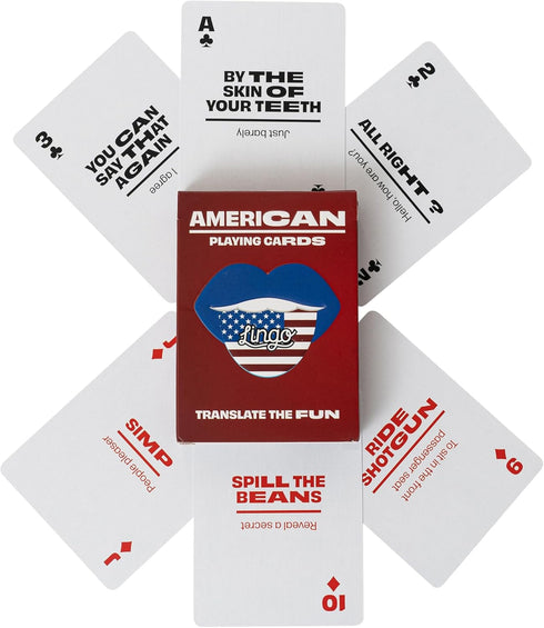 Lingo American Playing Cards | Travel Flashcards | Learn American Slang Vocabulary - 52 Essential Translations