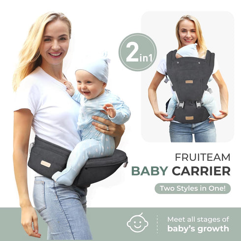 6-in-1 FRUITEAM Baby Carrier Newborn to Toddler, Ergonomic & Adjustable Baby Carrier with Lumbar Support for All