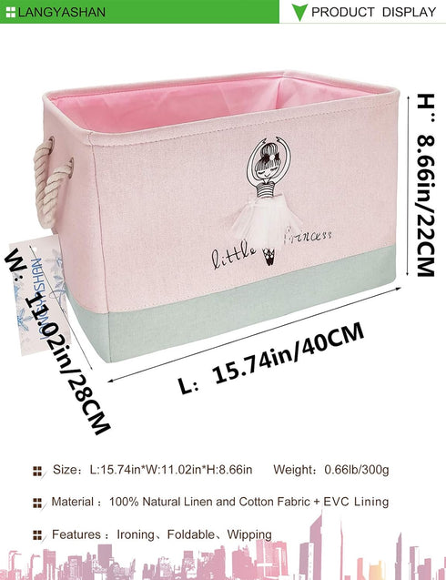LANGYASHAN Rectangular Canvas Storage Bin with Handles for Organizing Home Kitchen Toys Office Closet Shelf (Girl)