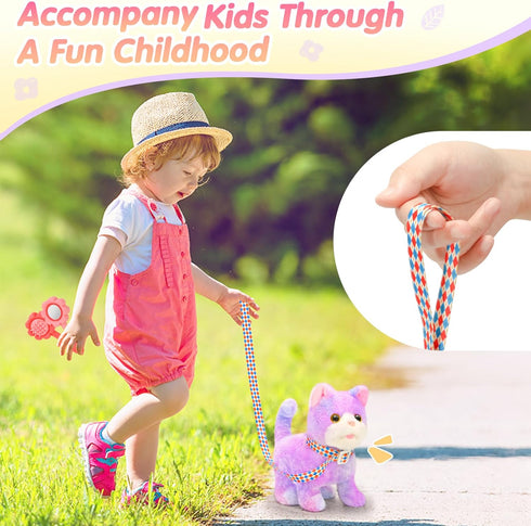 CatchCute Plush Toys Cat for Kids with Leash, Interactive Electronic Kitty That Walking,Meowing,and Tail Wagging