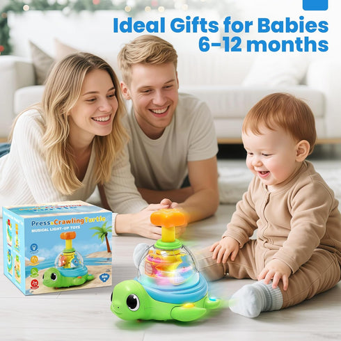 6-12 1 Tummy 7 8 9 10 11 Baby Crawling Toys Months, Musical Light-up Toys for Year Old, Press to Spin Turtle for Cause