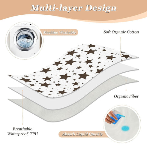 siphylline 52" 34" Black and White Illustration Design Stars Brown Extra Large Resuable Changing Pad Covers Water