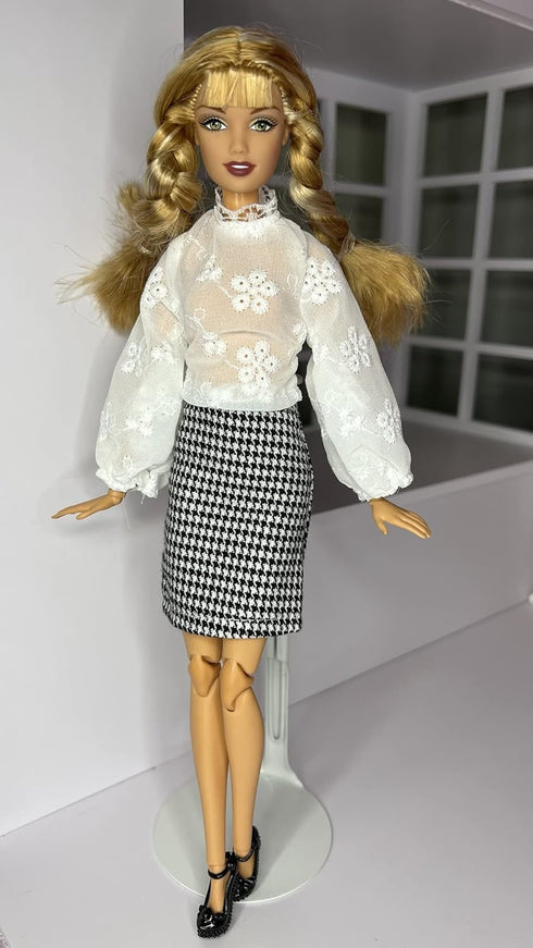 Eledoll Deluxe Fashion Pack - BOSS LADY Clothes for 12" Fashion Doll, Black & White Houndstooth Set