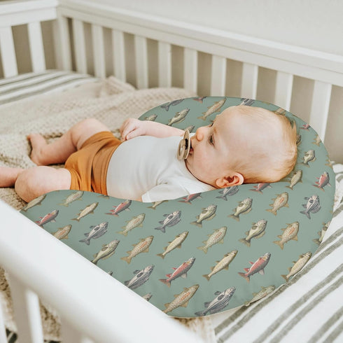 Lake Fishing Baby Nursing Pillow Covers for Boy Girl Freshwater Fishes Nursery Feeding Pillowcase for Breastfeeding