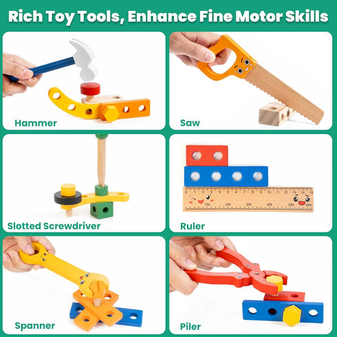 Set, 90 Set 3-5 WOOOMAM Kids Tool PCS Wooden Toddler Tool with Box and Flash Cards, Tool Kit for Kids Age Years